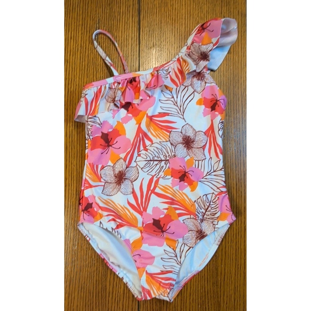 Crazy 8 Girls size 7/8 One Shoulder Tropical One-Piece Swimsuit Full coverage